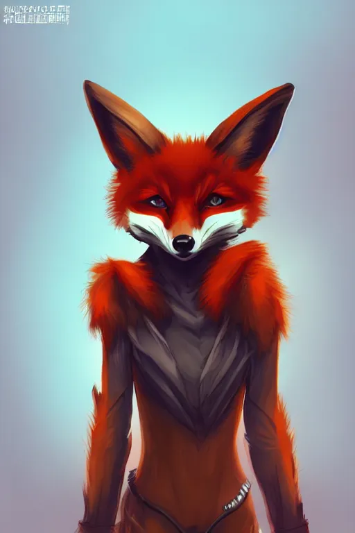 Image similar to a fox fursona, trending on artstation, by kawacy, furry art, digital art, cyberpunk, high quality, backlighting