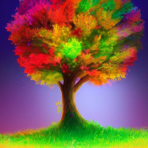 Image similar to a colorful tree, digital art, artstation