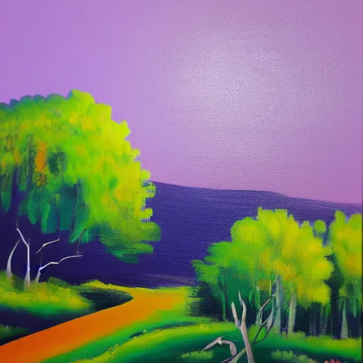 Prompt: landscape acrylic painting on canvas in the style of ben cornish, bold colours