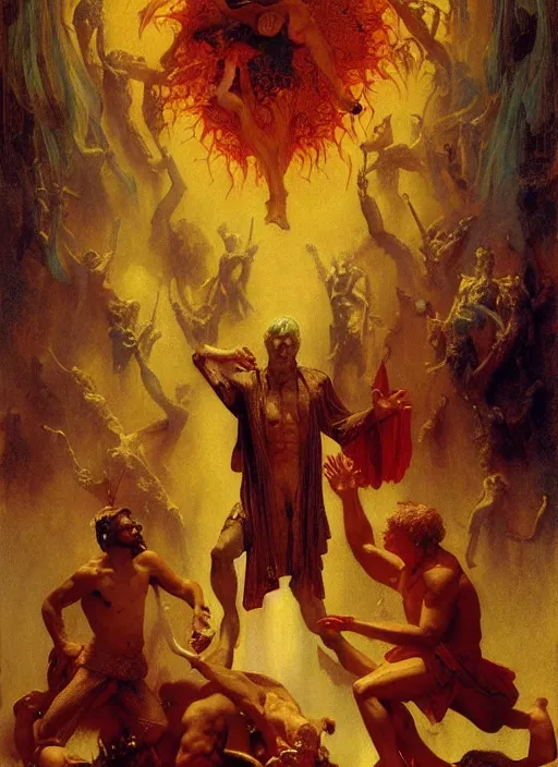 Image similar to the seventh circle of hell from dante's divine comedy with lots of colours. highly detailed painting by gaston bussiere, craig mullins, j. c. leyendecker 8 k