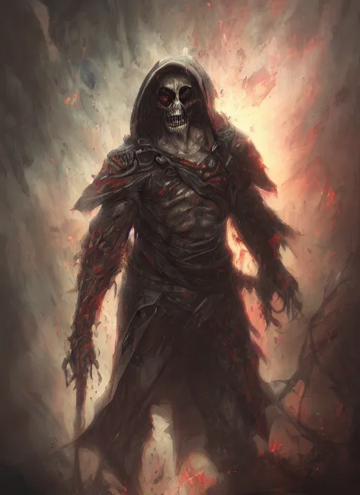 Prompt: a great and terrible undead litch painted by raymond swanland