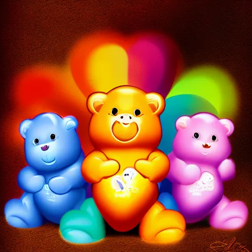 Image similar to care bears with bloody knife, digital art, rich deep colors, smooth shadows, high resolution, cinematic