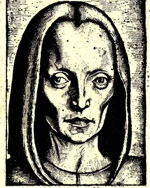 Prompt: etching of dana scully from the nuremberg chronicle, 1 4 9 3, sharp scan, restored