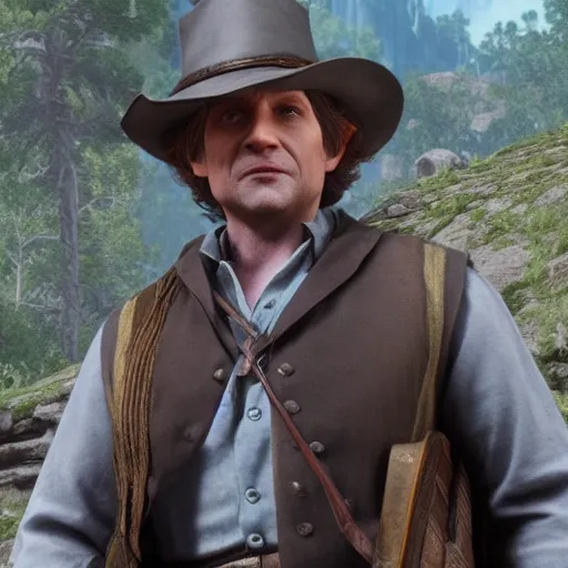 Prompt: Film still of Bilbo Baggins, from Red Dead Redemption 2 (2018 video game)