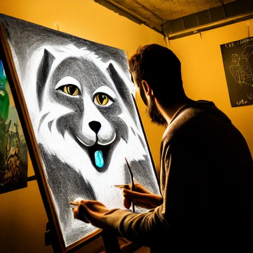 Image similar to photo portrait of drunk hobo artist drawing furries for booze, symmetry, awesome exposition, very detailed, highly accurate, intricate, professional lighting diffracted lightrays, 8 k, sense of awe