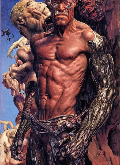Image similar to upper body and head portrait of josh brolin as mutant, by lawrence alma tadema and zdzislaw beksinski and norman rockwell and jack kirby and tom lovell and greg staples
