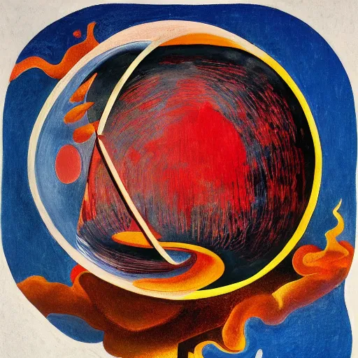 Image similar to a highly detailed painting of the world globe in flames, inspired by dali, matisse, klee, bosch, david hockney, trending on artstation, 4 k