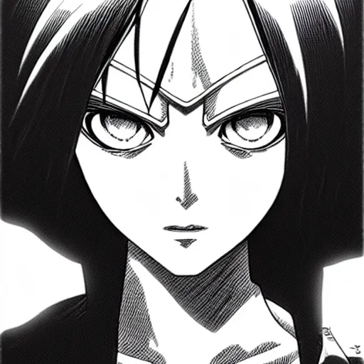 Image similar to alita by yukito kishiro. medium shot. black and white manga. pencil drawing. high detailed face