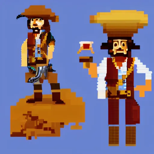 Prompt: Pirate Jack Sparrow, digital monkey island pixel art, artstation