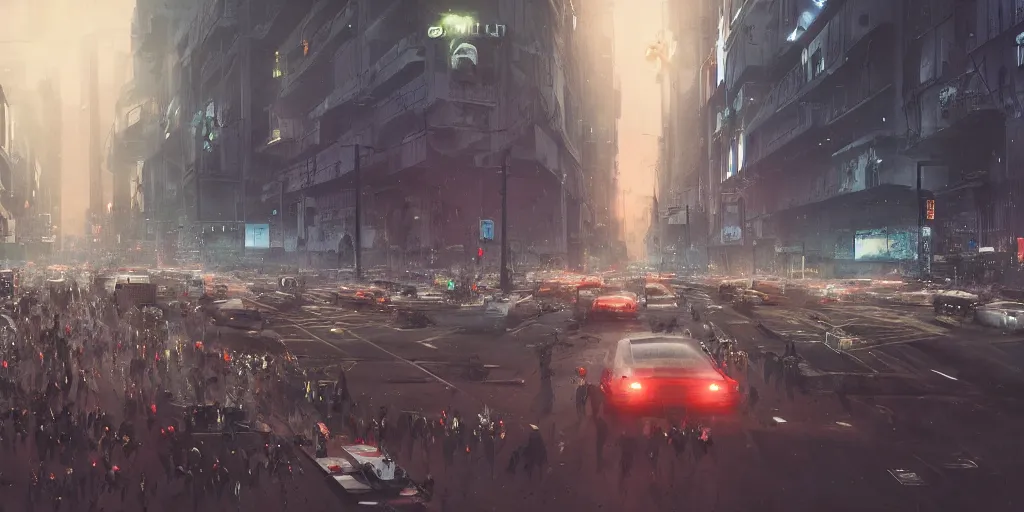 Prompt: cinematic wide angle view of a dystopian instagram influencer parade through the streets los angeles being worshipped by shadow figures, by yoshitaka amano, by ruan jia, by conrad roset, by kilian eng, high detail, digital painting, minimalist art style, death stranding art style, cinematic lighting, artstation, cgsociety, 3 5 mm film grain