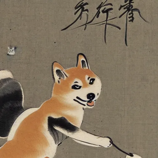 Prompt: shiba inu ninja on a birthday card, highly detailed, 1 8 th century japanese painting,