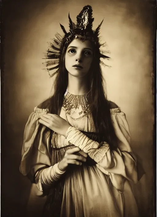 Prompt: portrait of young woman in renaissance dress and renaissance headdress, art by sally mann