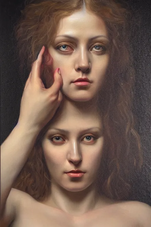 Prompt: hyper realistic painting portrait of rachel brice, occult diagram, elaborate details, detailed face, intrincate ornaments, gold decoration, occult art, oil painting, art noveau, in the style of roberto ferri, gustav moreau, david kassan, bussiere, saturno butto, boris vallejo