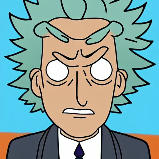 Image similar to rick sanchez, from rick and morty, breaking the simulation