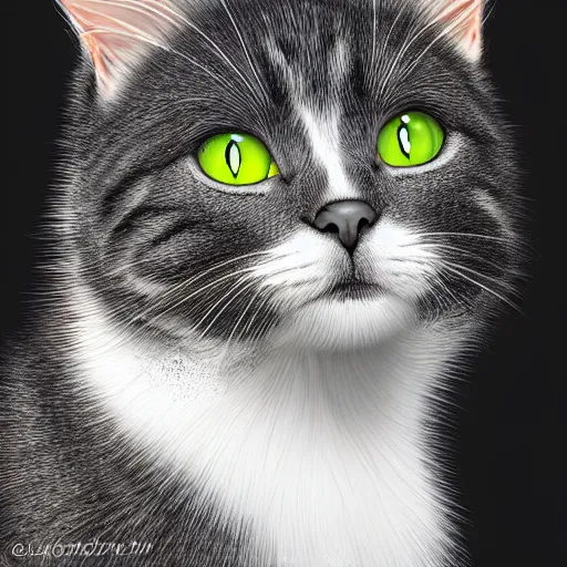 Image similar to Cat, digital art , highly detailed , high contrast, beautiful lighting, award winning , trending on art station, photorealistic, 8k