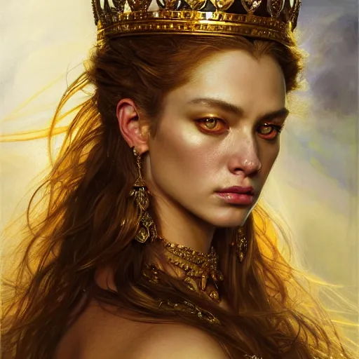 Prompt: highly detailed portrait of a majestic lioness queen in the form of a beautiful woman. d & d. art by donato giancola, eugene delacroix, ruan jia, martin schoeller. trending on artstation, intricate details, energetic composition, golden ratio, concept art, illustration, elegant art, global illuminaition