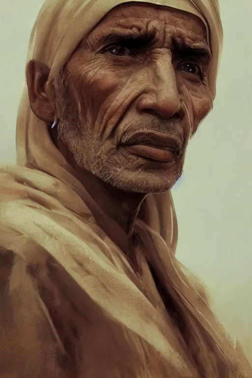 Prompt: egyptian citizen, portrait, poor, intricate, elegant, volumetric lighting, digital painting, highly detailed, artstation, sharp focus, illustration, ruan jia, steve mccurry