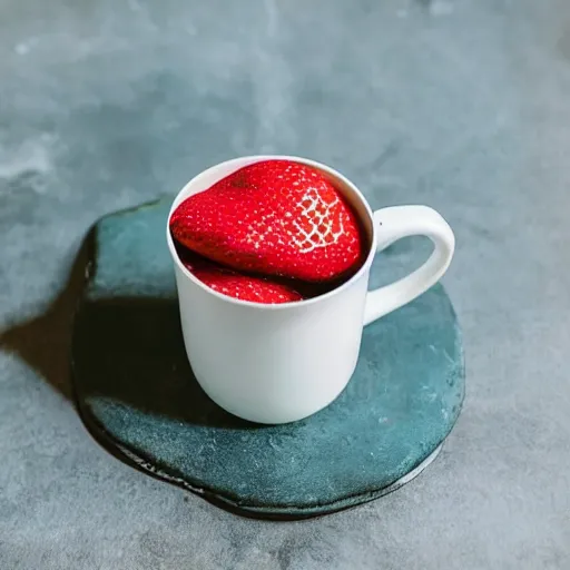 Image similar to a strawberry shaped mug floating in water