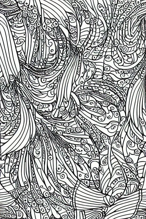 Image similar to parrot, repeating patterns, fractal, ink drawing, line art colouring page