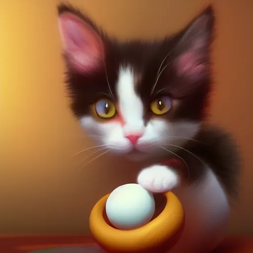 Prompt: a cute calico cat playing with a ball of yarn, artstation, cgsociety, storybook art