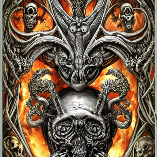 Image similar to the seven deadly sins, horror art, grotesque, zbrush art, majestic, silver filigree, colorful, dark fantasy, celtic knot, anatomical, h r giger style, frank frazetta, ornate, art nouveau, symmetrical, turquoise jewelry, red smoke insanely detailed and intricate, hypermaximalist, elegant, ornate, hyper realistic, super detailed