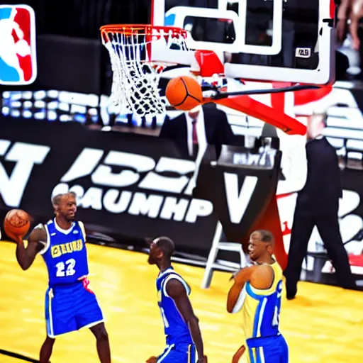 Image similar to photograph of joe biden dunking, highlights of the 2 0 1 9 nba slam dunking contest