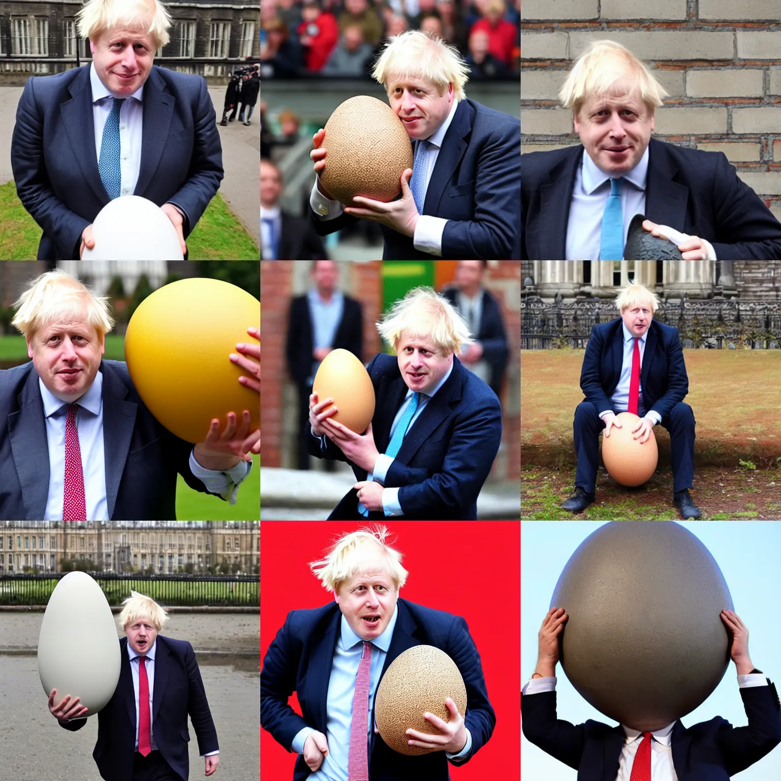 Prompt: boris johnson with a big egg in his mouth