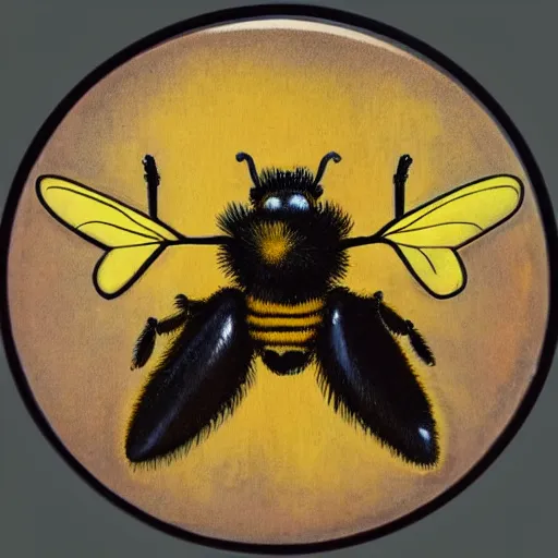 Prompt: a fierce dead bumblebee in the middle of a bloody bullseye, art nouveau