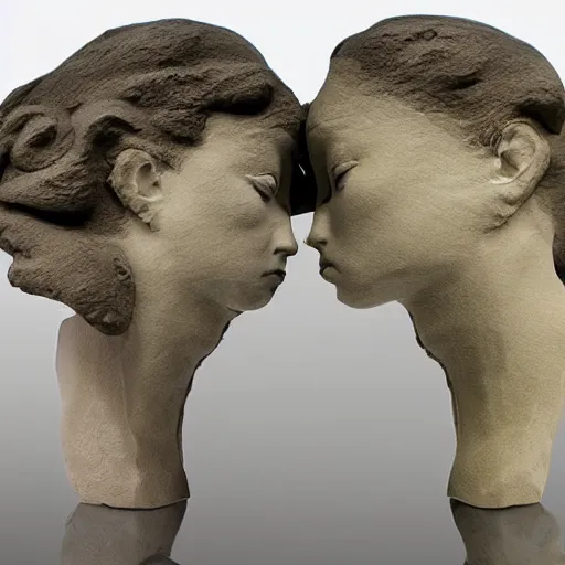 Image similar to surrealism sculpture by enrico ferrarini, faces of the double shadow