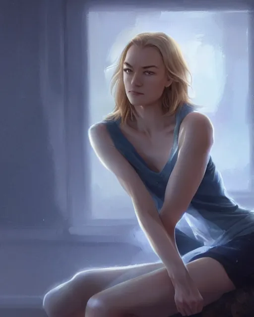 Image similar to yvonne strahovski, full shot, atmospheric lighting, visible face, perfectly shaded body, by makoto shinkai, stanley artgerm lau, wlop, rossdraws