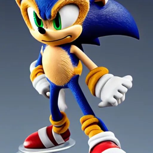 Prompt: Extremely detailed figurine of Sonic the Hedgehog, studio lightning, product photo.