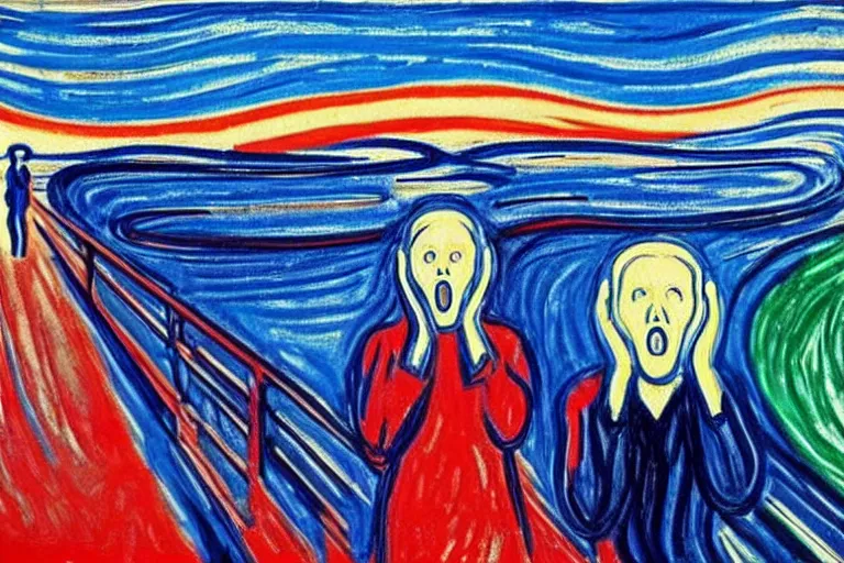 Prompt: Edvard Munch's 'the scream but with kanye west and music notes', painting, expressionism, music notes, music notes