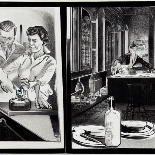 Prompt: lithography of the making of the perfect martini