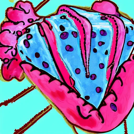 Image similar to happy smiling pink ice cream cone, blue waffle cone digital painting, intricate, high definition