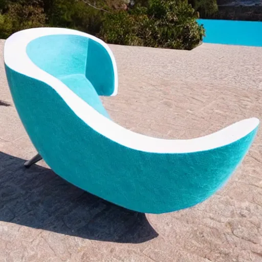 Prompt: a lounge chair in the shape of a wave