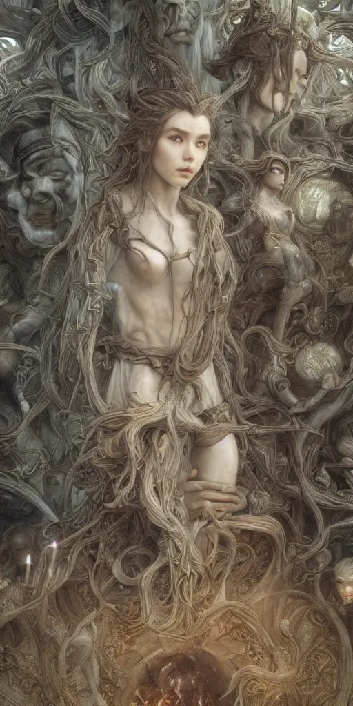 Image similar to labyrinth, masterpiece by Edgar Maxence and Ross Tran and Michael Whelan, gustav dore, 8k, octane render