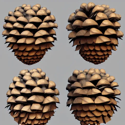 Prompt: poorly rendered 3 d anthromorphic pinecone