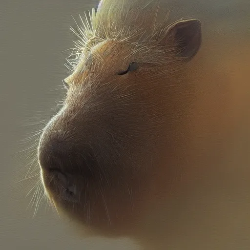 Image similar to detailed photorealistic painting of a capybara wearing a highly detailed ornamented crown typical, sharp focus in the style of ruan jia, Mandy jurgens, cinematic light, concept art, trending on artstation, photorealistic, ultra realistic