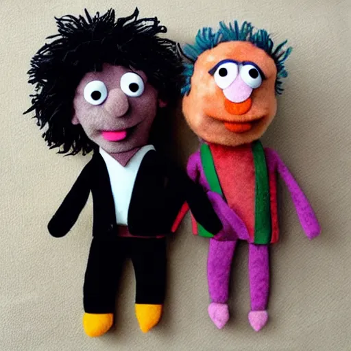 Image similar to mikky ekko as a muppet, plush doll, felt features