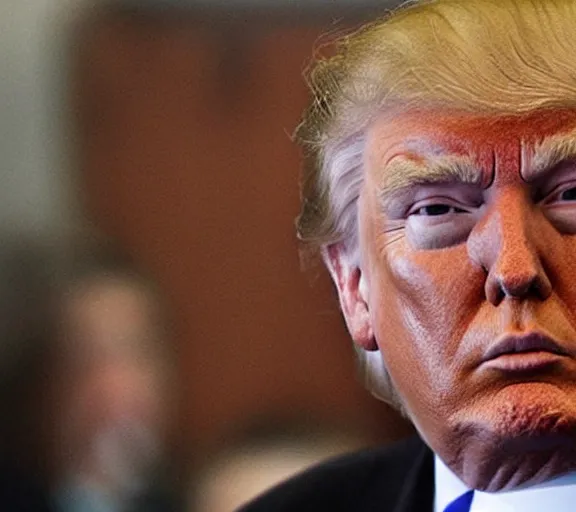 Prompt: highly detailed face shot of donald trump with black hair, white face, ap news photo