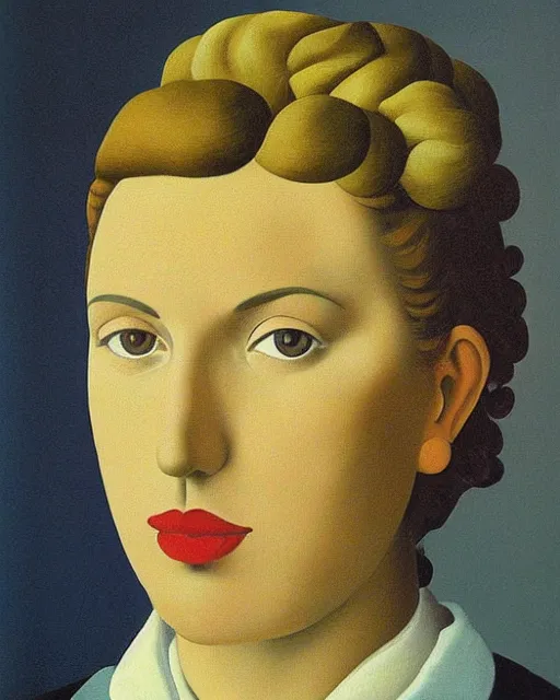 Prompt: portrait of a lady by rene magritte