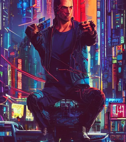 Image similar to a portrait of a cyberpunk person, Night City, cyberpunk 2077, very very coherent painting, 1979 OMNI Magazine Cover, street level neo-Tokyo in Cyberpunk 2077 style by Vincent Di Fate by mark arian by artgerm, 4k, 8k, HD, trending on artstation