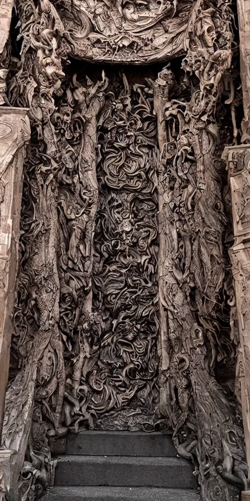 Image similar to the entrance to a private club in hell, intricate details