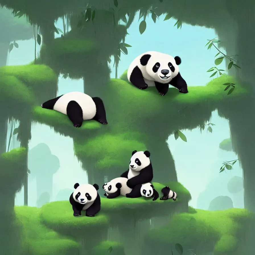 Prompt: Panda bear looking at the jungle, art by Goro Fujita, ilustration, concept art, sharp focus, ArtStation