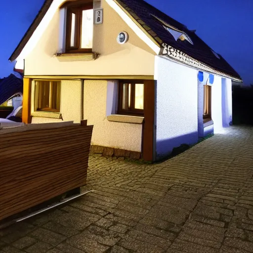 Prompt: Ein kleines Haus bei Nacht