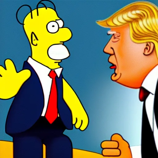 Image similar to Donald Trump shaking hands with Homer Simpson