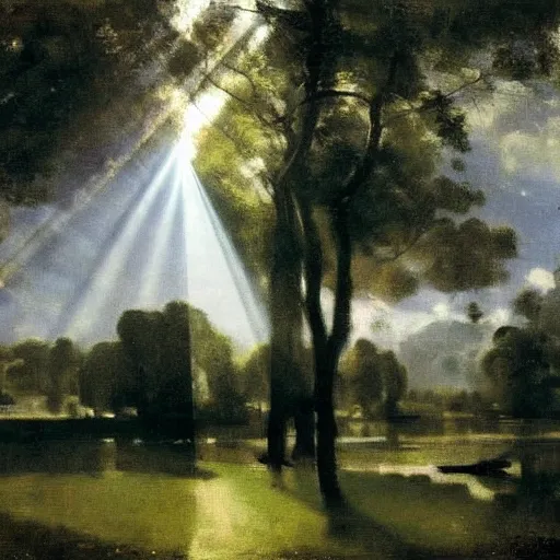 Image similar to rays of light diffracted through prism, by camille corot