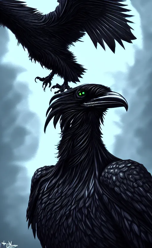 Image similar to The Raven Lord, digital art, detailed, trending on artstation