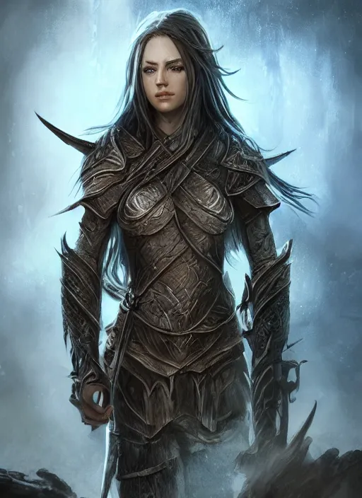 Prompt: female warrior, ultra detailed fantasy, elden ring, realistic, dnd character portrait, full body, dnd, rpg, lotr game design fanart by concept art, behance hd, artstation, deviantart, global illumination radiating a glowing aura global illumination ray tracing hdr render in unreal engine 5