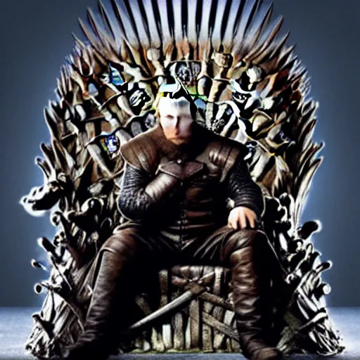 Image similar to “Putin sitting on the iron throne, 4k, award winning, Digital art, scene from game of thrones”